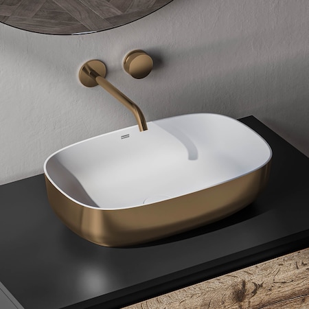 Ruvati 19-inch Matte Gold and White Bathroom Vessel Sink epiStone Solid Surface RVB2113GW